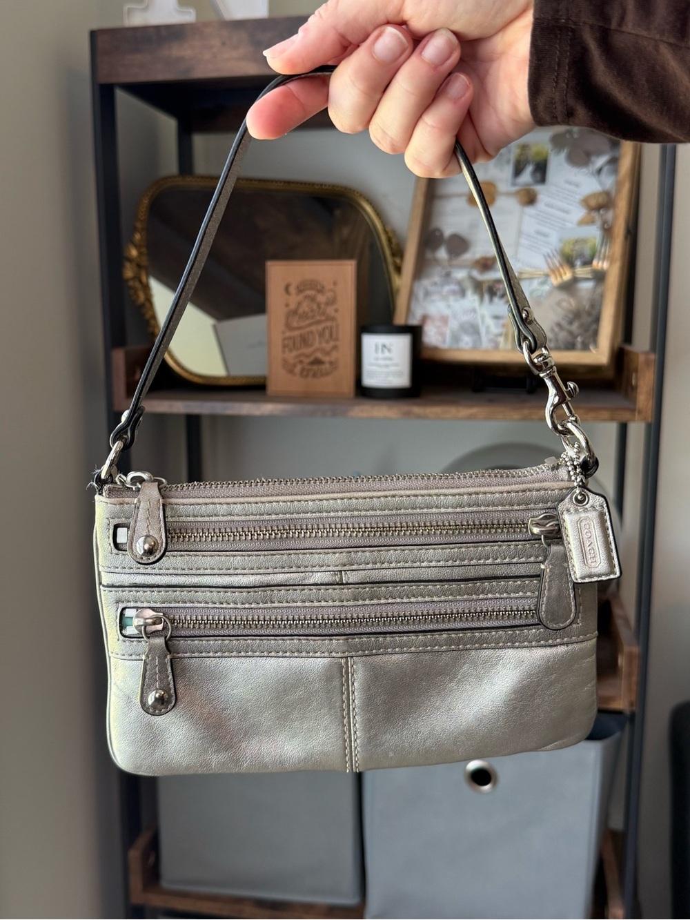 Coach Legacy Zippy double-zip wristlet silver leather